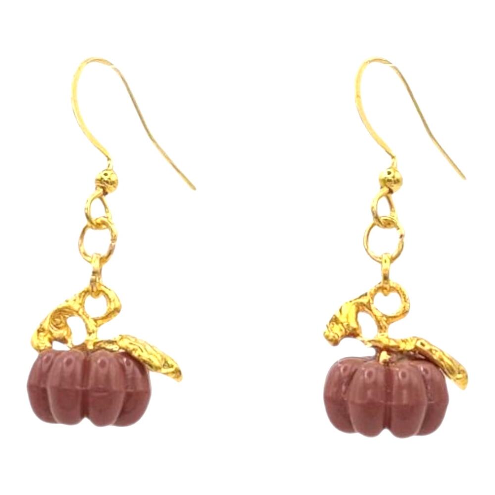Brown Pumpkin Dangle Earrings – Cute Fall Accessory – Thanksgiving